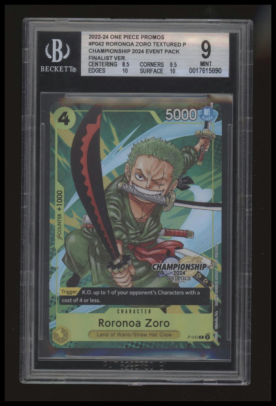 One Piece - Roronoa Zoro - CS 2024 Event Pack Finalist - Promo - P-042 - BGS 9