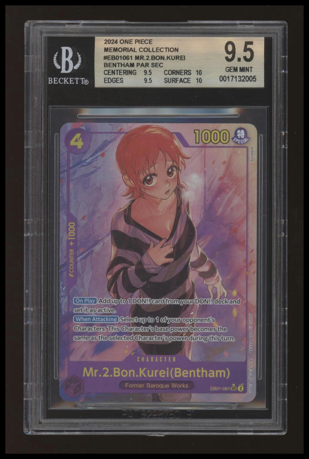 One Piece - Mr.2.Bon.Kurei (Bentham) - EB01-061 - Alt Art Secret - BGS 9.5