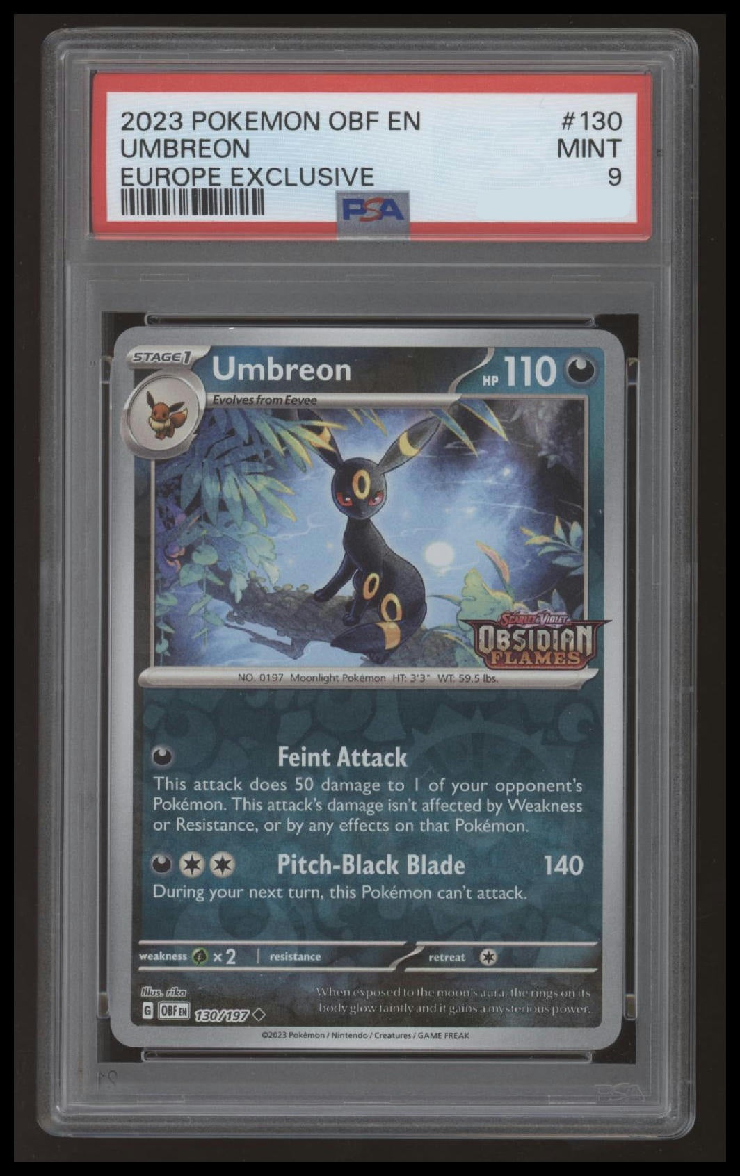 Pokemon - Umbreon Obsidian Flames Stamped - Europe Exclusive - 130/197 - PSA 9