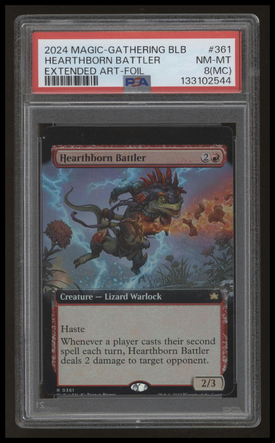 Magic - Hearthborn Battler - Bloomburrow - 0361 Rare Foil - Miscut - PSA 8
