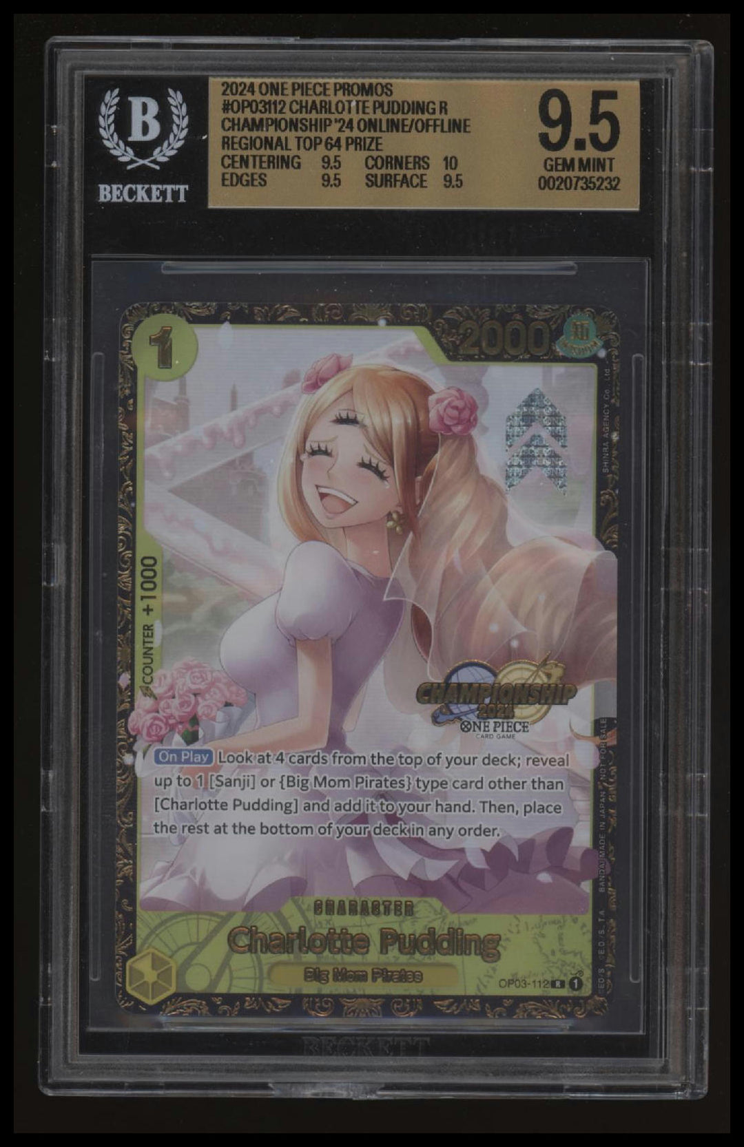 One Piece - Charlotte Pudding - OP03-112 - Regional Top 64 Prize Card - BGS 9.5