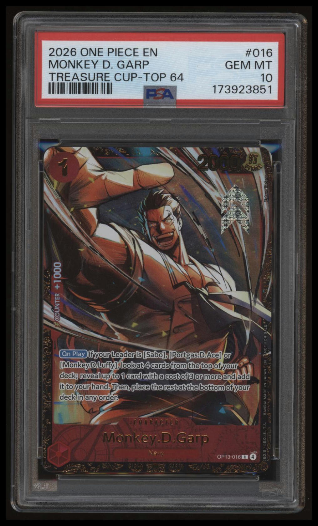 One Piece - Monkey.D.Garp - op13-016 - Treasure Cup Top 64 - PSA 10 - 2